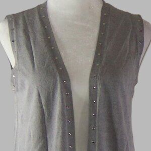 Christina's Gray Sleeveless Open Front Long Embellished Vest Tunic Size S (C783)